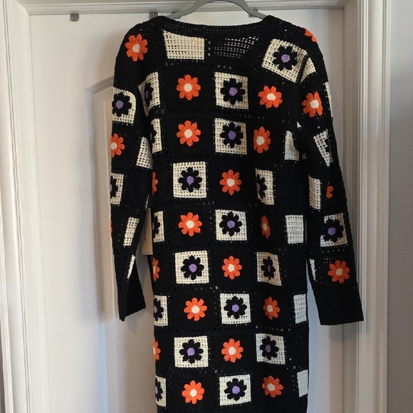 NWT Blue Velvet Small Floral Black Long Crochet Button Down Cardigan - Picture 2 of 6